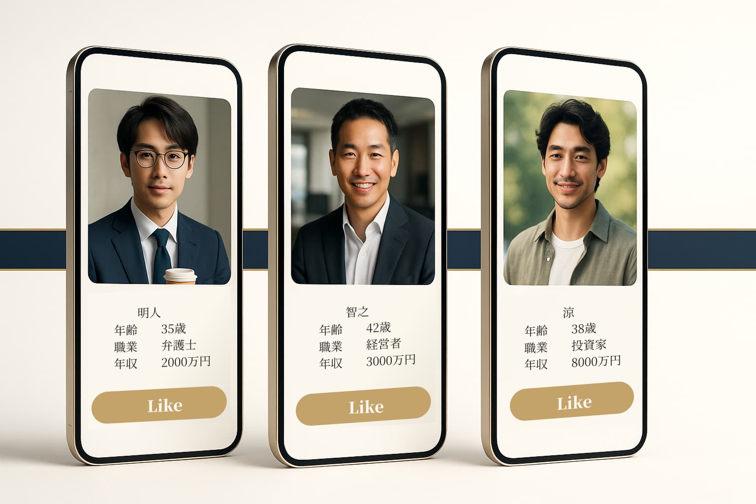 高収入の男性プロフィールが一覧で表示されている画面